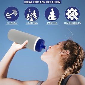 img 2 attached to 🥤 CSBD 32oz Sports Water Bottles - Reusable BPA-Free Plastic, Leakproof Pull Top Spout, Customizable for Business Branding, Fundraisers, Fitness - White Bottle with Blue Lid (Pack of 4)