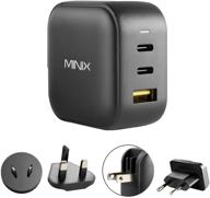 💨 minix turbo 66w 3-port gan wall charger - dual usb-c fast charging adapter, single usb-a quick charge 3.0 - compatible with macbook pro air, ipad pro, iphone 12/12 mini/11, galaxy s9 s8 & more (neo p1) logo