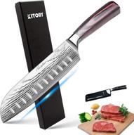 kitory santoku knife - japanese chef's knife, 7cr17mov high carbon stainless steel, 7-inch asian chef knife with sheath - ultra sharp cooking knife for meat, vegetables - pakkawood handle - gift box included logo