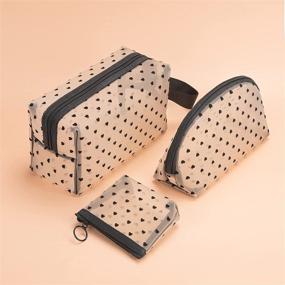 img 2 attached to 👝 Loveriyo 3pcs Makeup Bag Cosmetic Bag Set: Travel-Friendly Mesh Toiletry Bags for Women and Girls with Fashionable Zipper Pouch and Cute Heart Design