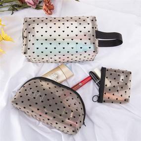 img 3 attached to 👝 Loveriyo 3pcs Makeup Bag Cosmetic Bag Set: Travel-Friendly Mesh Toiletry Bags for Women and Girls with Fashionable Zipper Pouch and Cute Heart Design