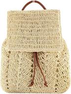 🎒 большой рюкзак из плетеного соломенного волокна, сделанный вручную, для женщин с клапаном, шнурком и плечевыми ремнями - идеальная повседневная сумка для пляжа логотип