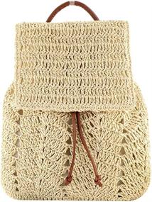 img 2 attached to 🎒 Большой рюкзак из плетеного соломенного волокна, сделанный вручную, для женщин с клапаном, шнурком и плечевыми ремнями - идеальная повседневная сумка для пляжа