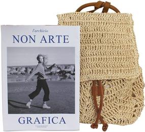 img 1 attached to 🎒 Большой рюкзак из плетеного соломенного волокна, сделанный вручную, для женщин с клапаном, шнурком и плечевыми ремнями - идеальная повседневная сумка для пляжа