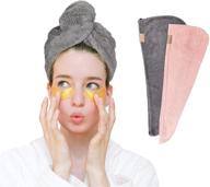 🌸 mmction microfiber hair towel 2 pack - strong absorbent & quick dry - soft hair drying wrap towel for women with thick, long, curly wet hair - pink grey logo