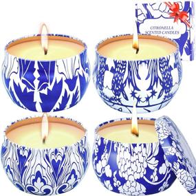 img 4 attached to 🕯️ MELOPHY Citronella Candles for Outdoor and Indoor Use - 4 Pack Scented Candles Gift Set with Soy Wax, Each Candle Burns for 50 Hours, Portable Travel Tin for Patio, Yard, Home, and Kitchen