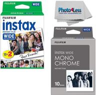 fujifilm instax wide instant film twin pack (20 sheets) fujifilm instax wide monochrome film (10 sheets) camera and lens cleaning cloth top value bundle logo