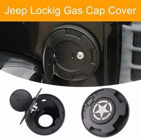 img 1 attached to 🔒 Kevariy Locking Gas Cap Cover | Powder Coated Fuel Tank Door Filler | Star Logo Lock Cover with Keys | Compatible with Jeep Wrangler JK & JK Unlimited (2007-2017)