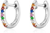 qings colorful tiny huggies hoop earrings: 925 sterling silver inlaid with delicate cubic zirconia - perfect birthday gift for women, girls & girlfriends logo