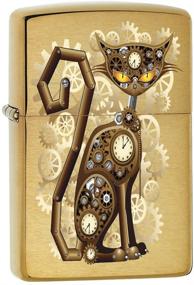 img 1 attached to 🔥 Vintage Steampunk Cat Zippo Lighter in Brushed Brass - Model 76737