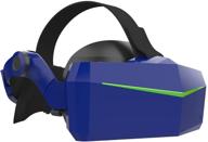 pimax vision 5k super vr headset: wide 200°fov, dual 2560x1440p resolution, fast-switched gaming panels. ideal for pc vr gaming with up to 180 hz high refresh rate. powered via usb, features modular audio strap. logo