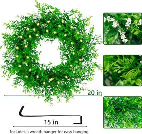 img 1 attached to 🌿 Juegoal 20" Pre-lit Green Leaves Wreath with Metal Hanger: Eucalyptus Boxwood Design, Timer & Battery Operated, Warm White 40 LED Lights - Front Door Welcome Wall Decor