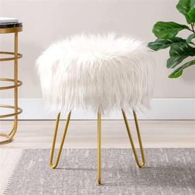 img 3 attached to 🛋️ Furry Vanity Stool Chair with Metal Legs - Stylish Makeup Ottoman for Living Room, Bedroom, Kids Room - White