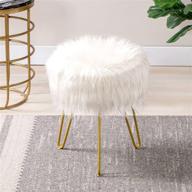 🛋️ furry vanity stool chair with metal legs - stylish makeup ottoman for living room, bedroom, kids room - white logo