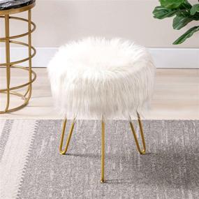 img 4 attached to 🛋️ Furry Vanity Stool Chair with Metal Legs - Stylish Makeup Ottoman for Living Room, Bedroom, Kids Room - White