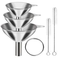 🍳 6 piece stainless steel mini funnels for kitchen - large, small, and tiny funnel set of 3 - food grade metal cooking powder flask funnels for bottles, liquor, water, spice - includes 2 cleaning brushes logo