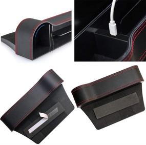 img 1 attached to 🚗 2 Pack Car Seat Organizers Gap Filler with 10W Wireless Charging - PU Leather Car Storage Box, Cup Holder Between Seat Center Consoles for Cellphone, Wallet, Cards, Sunglasses