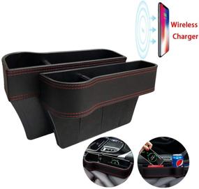 img 4 attached to 🚗 2 Pack Car Seat Organizers Gap Filler with 10W Wireless Charging - PU Leather Car Storage Box, Cup Holder Between Seat Center Consoles for Cellphone, Wallet, Cards, Sunglasses