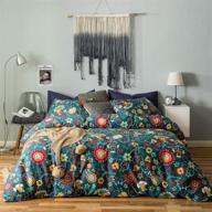 🌻 susybao 3-piece queen size duvet cover set: 100% cotton, multi-colored red sunflowers cactus monster floral bedding with zipper ties - luxury, soft, breathable, and durable logo