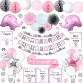 img 4 attached to Delightful RainMeadow Elephant Baby Shower Decorations for a Girl: It's A Girl Celebration with Banner, Balloons, Lanterns, Fans, Honeycomb Balls in Pink, Grey, and White!