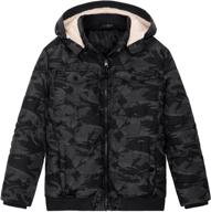 premium boys winter coat ski jacket: puffer fleece lined, waterproof camouflage, warm hooded outerwear logo