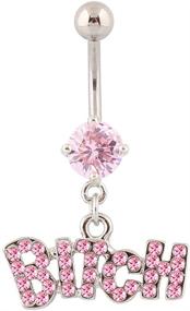 img 2 attached to Dazzling Pink Crystal Letter Body 💎 Piercing Jewelry: Richbest Dangle Delly Button Rings 14G