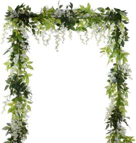 img 2 attached to White Silk Wisteria Garland: 4Pcs 6.6Ft Artificial Flowers for Home Garden Wedding Decoration