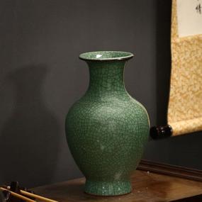 img 3 attached to 🏺 Exquisite Green Chinese Ceramic Art Handmade Antique Ice Crack Glaze Vase - Big China Porcelain Flower Bottle Vase for Stunning Home Decoration