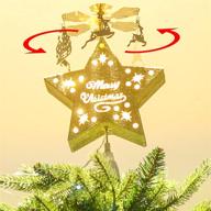 🌟 peiduo christmas clearance: godlen star whirligig - warm white light hollow star carousel tree topper for christmas tree logo