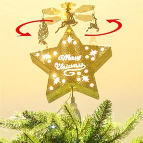 img 4 attached to 🌟 PEIDUO Christmas Clearance: Godlen Star Whirligig - Warm White Light Hollow Star Carousel Tree Topper for Christmas Tree