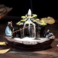 🎣 handcrafted backflow incense burner holder - old man fishing | relaxing decor gift for body & air purification | includes 10 free incense cones logo