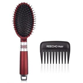 img 3 attached to 🔴 REECHO Wide Tooth Comb Set for Detangling Hair Extensions, Wigs & Hairpieces - Paddle Brush and Styling Hairbrush for All Hair Types: Long, Short, Thick, Thin, Straight, Wavy, Wet or Dry - Red Color