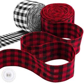 img 4 attached to 🎁 Decorate Festive Gifts with WXJ13 2 Rolls Plaid Burlap Wired Ribbon - Ideal for Christmas Party Decoration, DIY Crafts - 11 Yards, 396 by 2.4 Inches