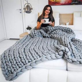 img 2 attached to 🧶 Inverse Growth: Handmade Chunky Knit Blanket - Large Thick Wool Bulky Knitting Throw for Bedroom Decor, Pet Bed, Chair Mat, Rug - Grey 40"×60