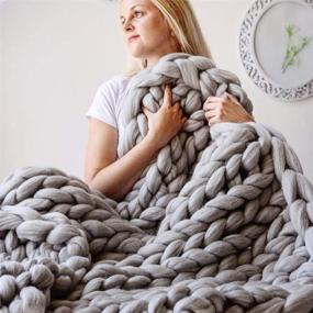 img 3 attached to 🧶 Inverse Growth: Handmade Chunky Knit Blanket - Large Thick Wool Bulky Knitting Throw for Bedroom Decor, Pet Bed, Chair Mat, Rug - Grey 40"×60