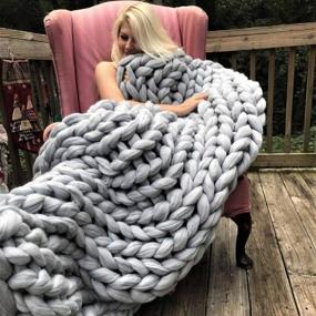 img 1 attached to 🧶 Inverse Growth: Handmade Chunky Knit Blanket - Large Thick Wool Bulky Knitting Throw for Bedroom Decor, Pet Bed, Chair Mat, Rug - Grey 40"×60