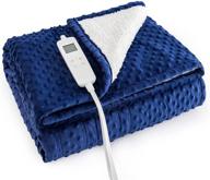 🔥 wemore heated blanket throw for office and home - soft minky electric blanket with fuzzy sherpa - etl certified - 6 heating levels & 8 timer settings - keeping shoulders, laps, and knees warm - 50"×60" - navy logo