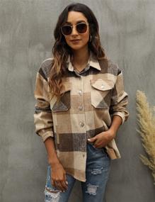 img 3 attached to Women's Qiaomai Khaki XL Pocketed Flannel Shacket Overshirt - Ideal for Coats, Jackets & Vests