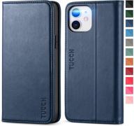 📱 premium tucch iphone 12 pro/iphone 12 5g folio case: dark blue pu leather wallet with kickstand, card slot, and protective interior tpu case - compatible with iphone 12 /iphone 12 pro 6.1-inch logo