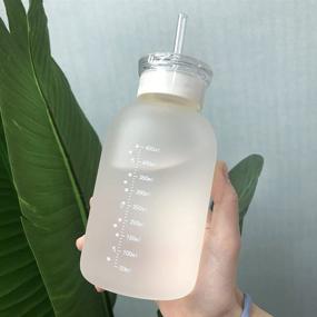 img 1 attached to 🌼 480ml Cute Water Bottle with Scale, Milk Juice, 2 Lids, Little Daisy Matte, Portable Transparent Cup, Grass Bottles Creative Handy Cup (Six Flowers)