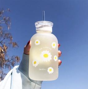 img 3 attached to 🌼 480ml Cute Water Bottle with Scale, Milk Juice, 2 Lids, Little Daisy Matte, Portable Transparent Cup, Grass Bottles Creative Handy Cup (Six Flowers)