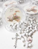 👶 premium 12-piece white scented wooden rosaries: ideal baby baptism party favors with elegant case логотип