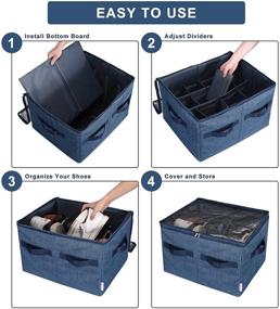 img 2 attached to Moteph Shoe Organizer Closet Storage Solution with Clear Cover & Adjustable Dividers for Shoes, Handbags, Blankets, Linen, Clothing (Medium - 16 Pairs, Navy Blue)