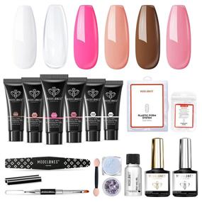 img 4 attached to 💅 Modelones Poly Nail Gel Kit: 6 Colors Nail Extension Gel Kit with Slip Solution, Rhinestones, and French Nail Art Design - Perfect for DIY Nail Manicure at Home