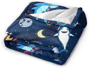 img 3 attached to 🦈 Soft Plush Space Shark Throw Blanket for Boys Girls - Lightweight Flannel Fleece Cartoon Blankets for Room Decor - 60"X50