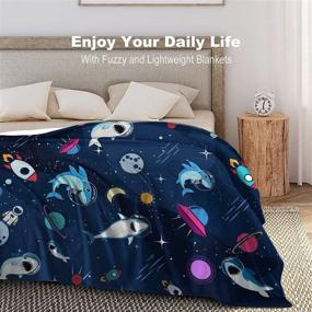 img 2 attached to 🦈 Soft Plush Space Shark Throw Blanket for Boys Girls - Lightweight Flannel Fleece Cartoon Blankets for Room Decor - 60"X50