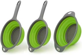 img 4 attached to TOPULORS Set of 3 Green Collapsible Colanders with Sturdy Plastic Base 🥦 - Ideal for Pasta, Vegetable, and Fruit Rinsing & Draining in the Kitchen