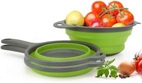 img 3 attached to TOPULORS Set of 3 Green Collapsible Colanders with Sturdy Plastic Base 🥦 - Ideal for Pasta, Vegetable, and Fruit Rinsing & Draining in the Kitchen