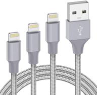 🔌зарядное устройство quntis iphone 3pack 3ft/6ft/10ft с сертификацией mfi - кабель lightning с оплеткой из нейлона для iphone 13 12 11 xs max xr x 8 7 6s 6 plus 5s, ipad pro, ipod, airpods (серый) логотип