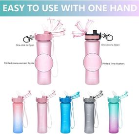 img 1 attached to 🍼 BPA-Free Kids Water Bottle, 15 oz Sports Reusable Water Bottles with Straw and Chug Lids, Spill-Proof Leak-Proof Design with Timed Drink Reminders for School, Travel, Bike, Gym - Baby Pink